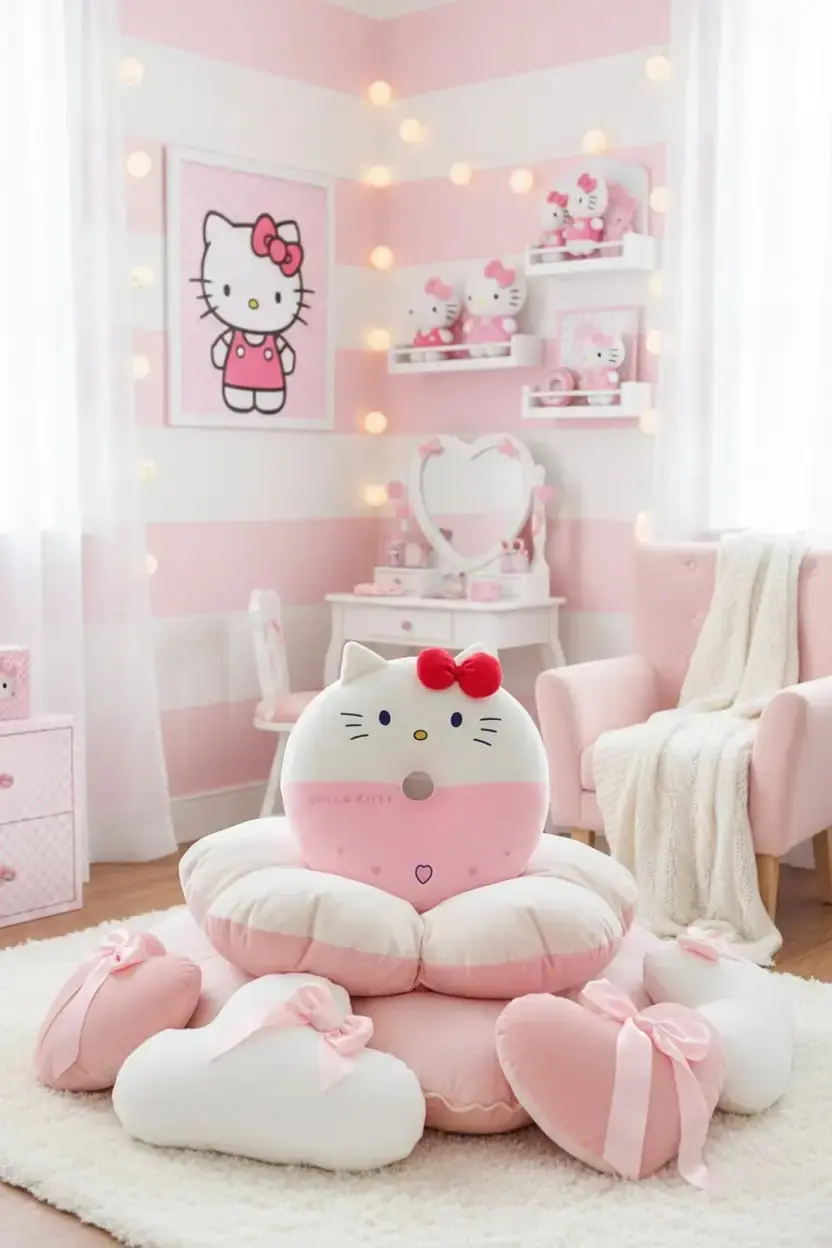 Sanrio Lisanslı Hello Kitty Oturma Minderi Yumuşak Konforlu Dekoratif Tasarım 36x40 Cm