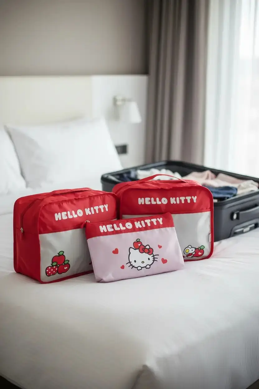 Sanrio Lisanslı Hello Kitty Seyahat Çantası – Valiz Düzenleyici 3’lü Set 32 Cm