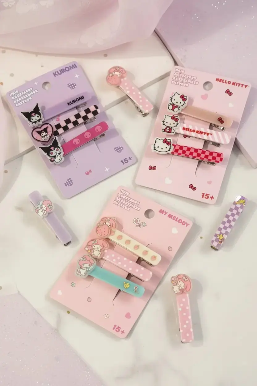 Hello Kitty Lisanslı Saç Tokası (3 Adet) – Renkli Desenli & Güçlü Tutuş
