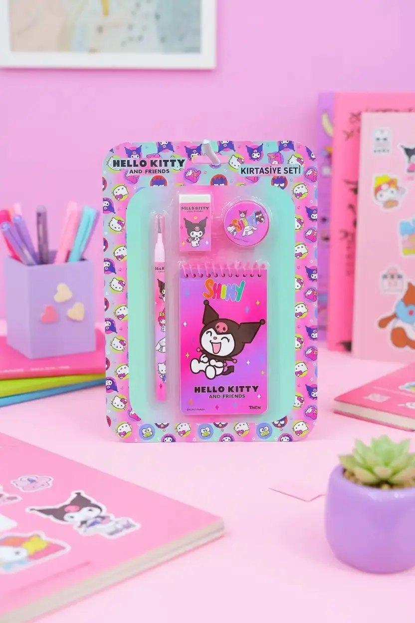 Timon Sanrio Lisanslı 4'lü Kırtasiye Seti – Kuromi Tasarımlı