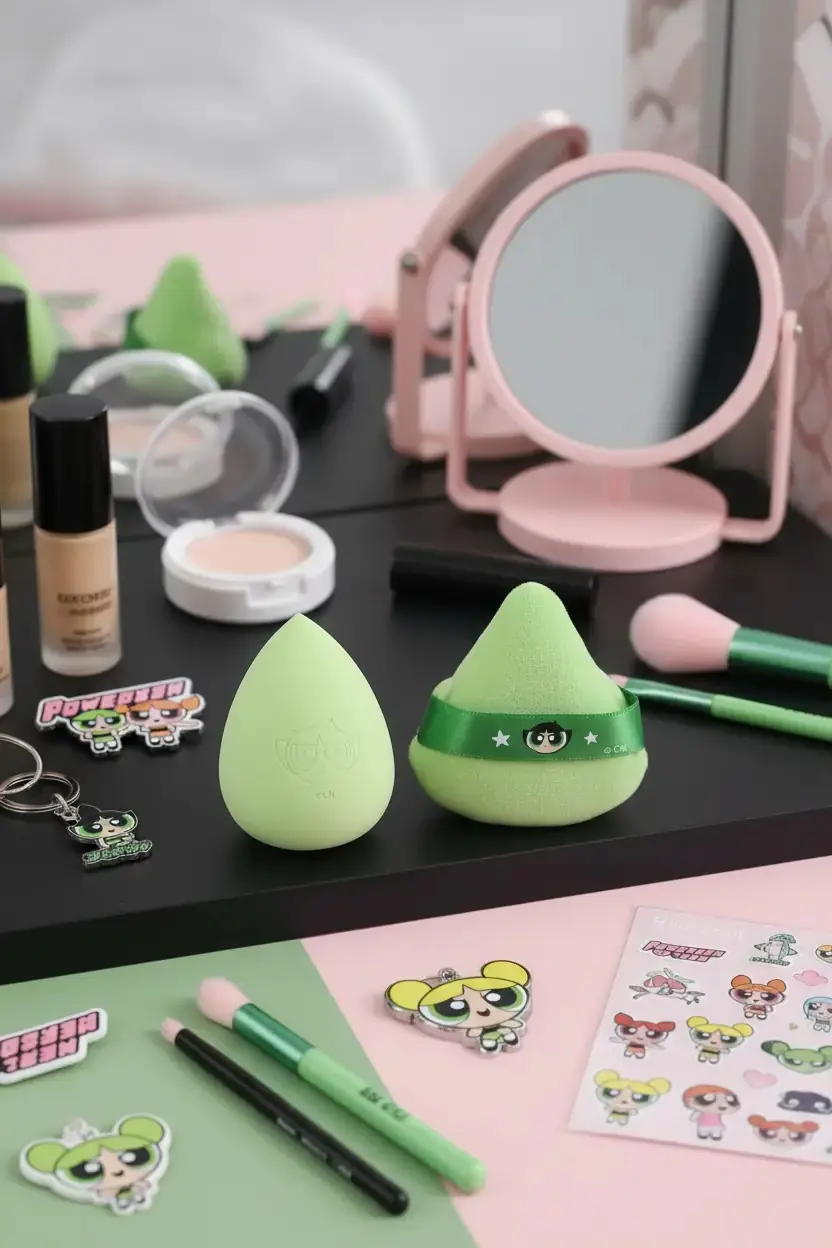 Powerpuff Girls Lisanslı Buttercup Makyaj Süngeri ve Puf Seti Esnek Yapılı 7 Cm