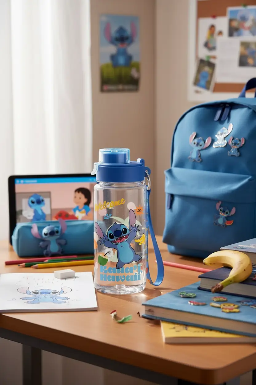 Disney Lilo & Stitch Koleksiyonu Renkli Yaz Askılı Plastik Matara