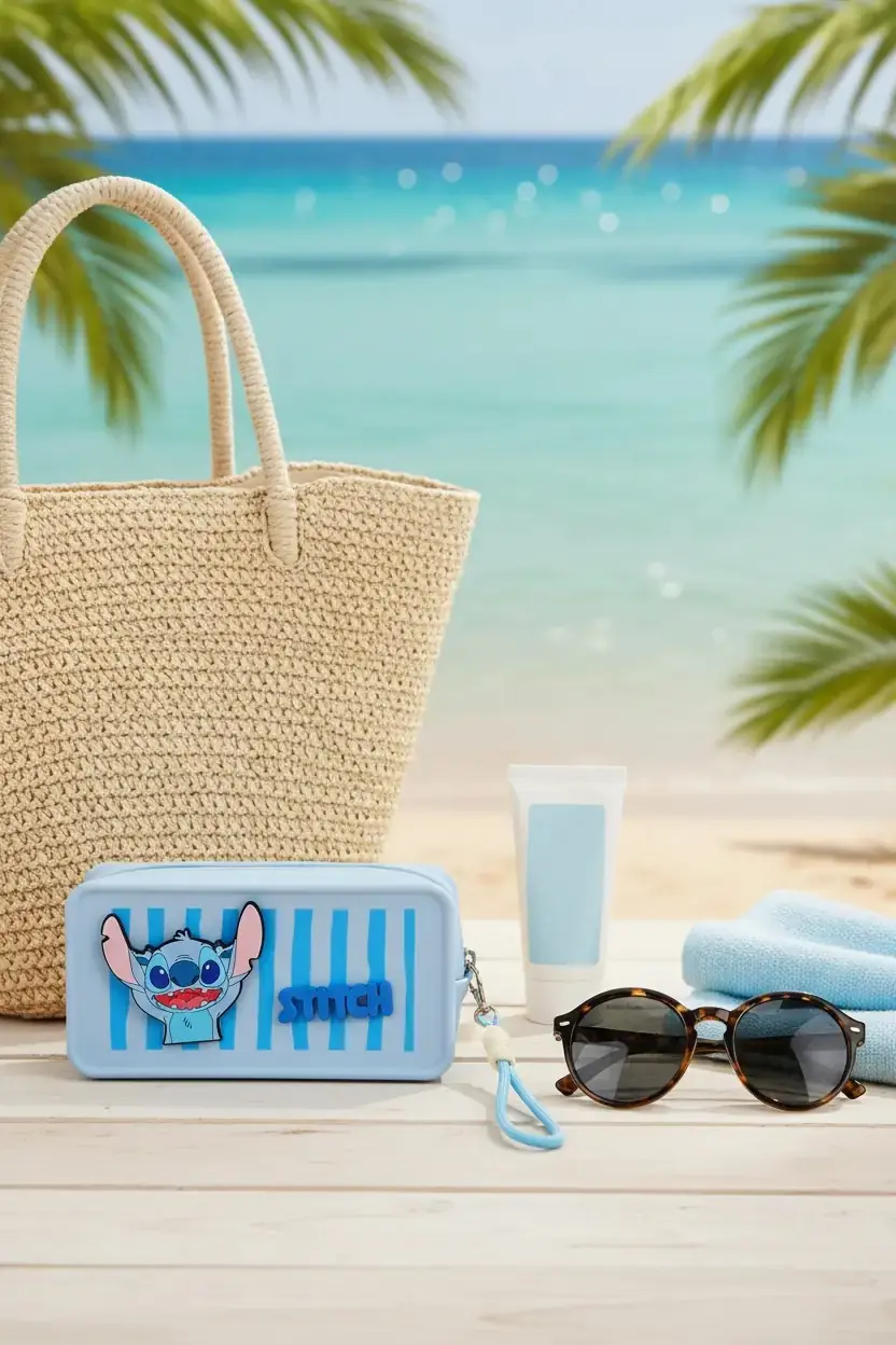 Disney Lisanslı Lilo & Stitch Silikon Kozmetik Çantası 19 x 6,5 x 9 cm – Açık Mavi