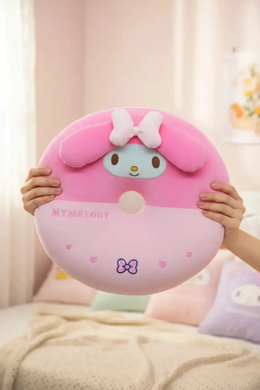Sanrio Lisanslı Yuvarlak Peluş Yastık My Melody Dekoratif Yastık 40 cm