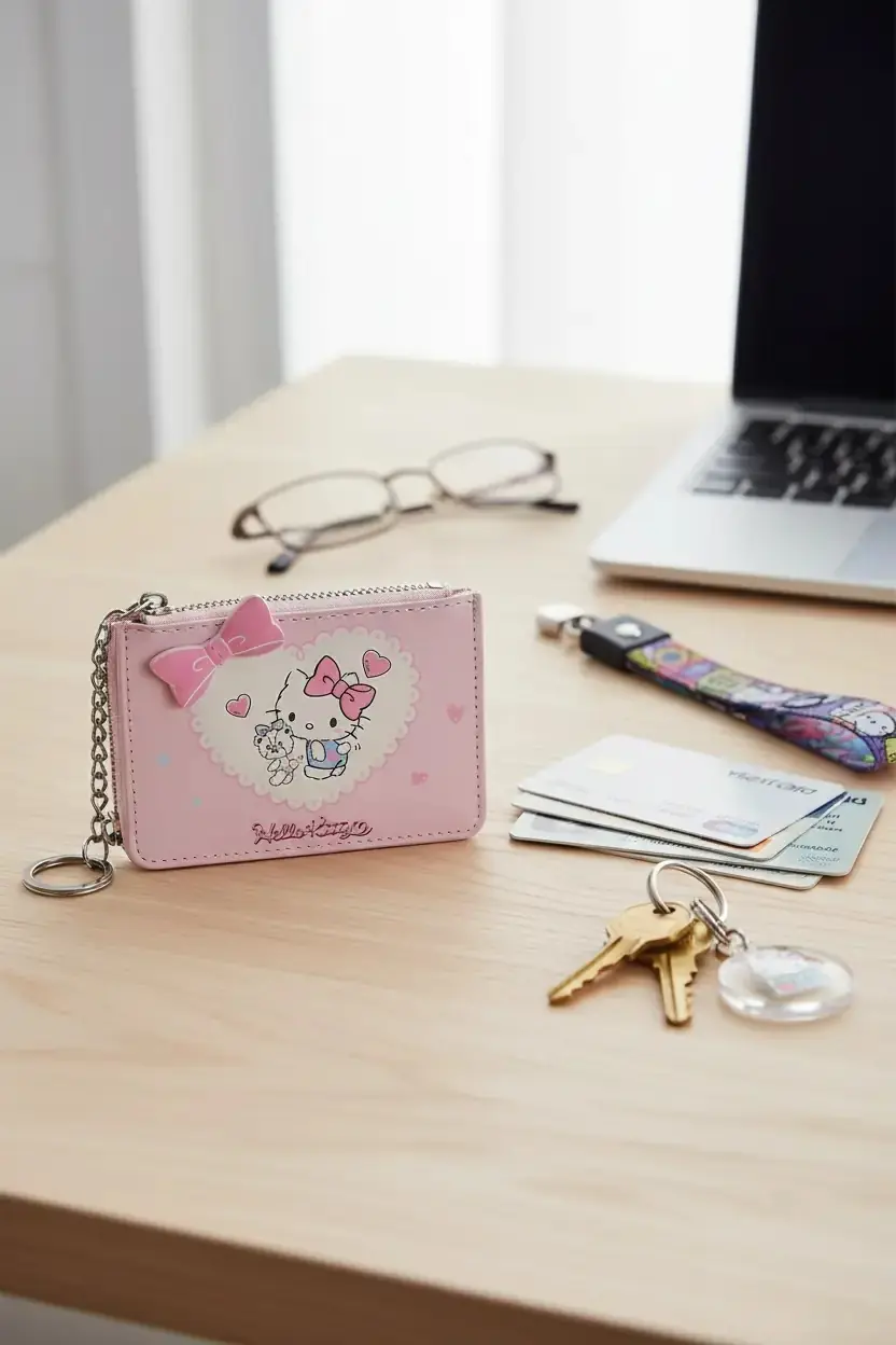 Sanrio Lisanslı Hello Kitty Pembe Fiyonklu Kartlık Cüzdan 11 Cm