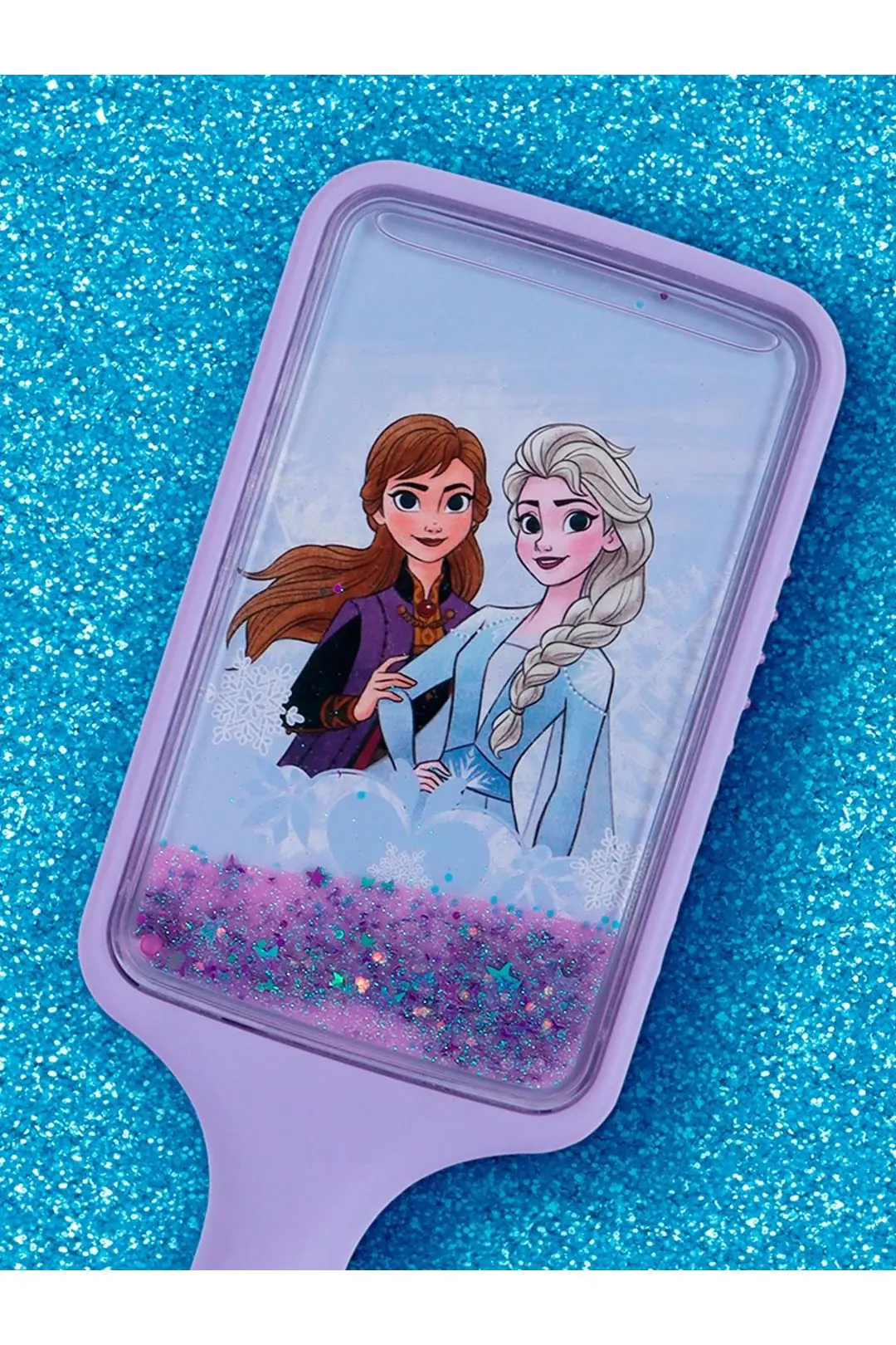 Disney Frozen Lisanslı Dikdörtgen Saç Fırçası – Elsa ve Anna Figürlü Antistatik Mor Tasarım