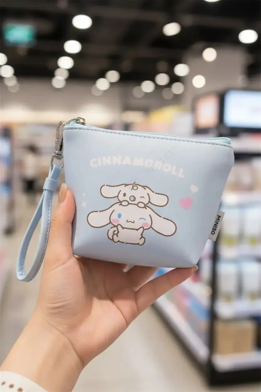 Sanrio Lisanslı Cinnamoroll Beşgen Mini Bozuk Para Çantası – Askılı PVC Makyaj ve Aksesuar Çantası 13 Cm