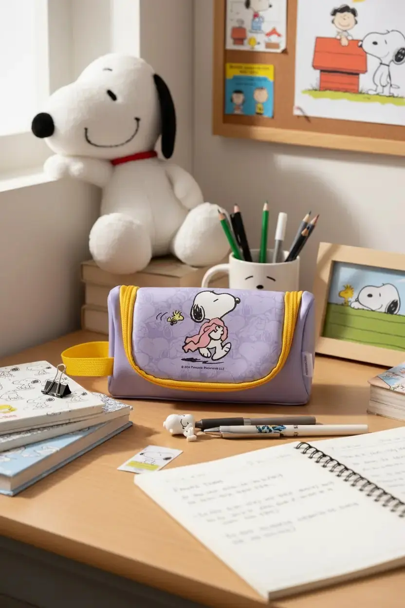 Snoopy Lisanslı Seyahat Serisi Tutacaklı Kalemlik Mor – Geniş İç Hacimli Şık Tasarım 20,5 Cm