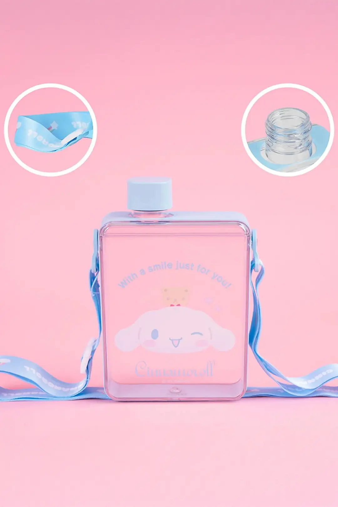 Sanrio Lisanslı Omuz Askılı Sızdırmaz Plastik Su Şişesi Cinnamoroll 500 ml