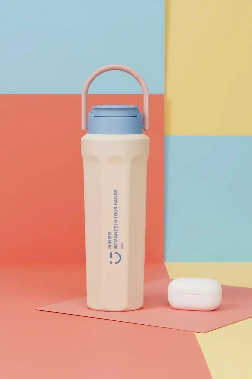 Miniso Lisanslı Çift Cidarlı Çelik Şişe 600 mL Mavi – Paslanmaz Çelik Tasarım