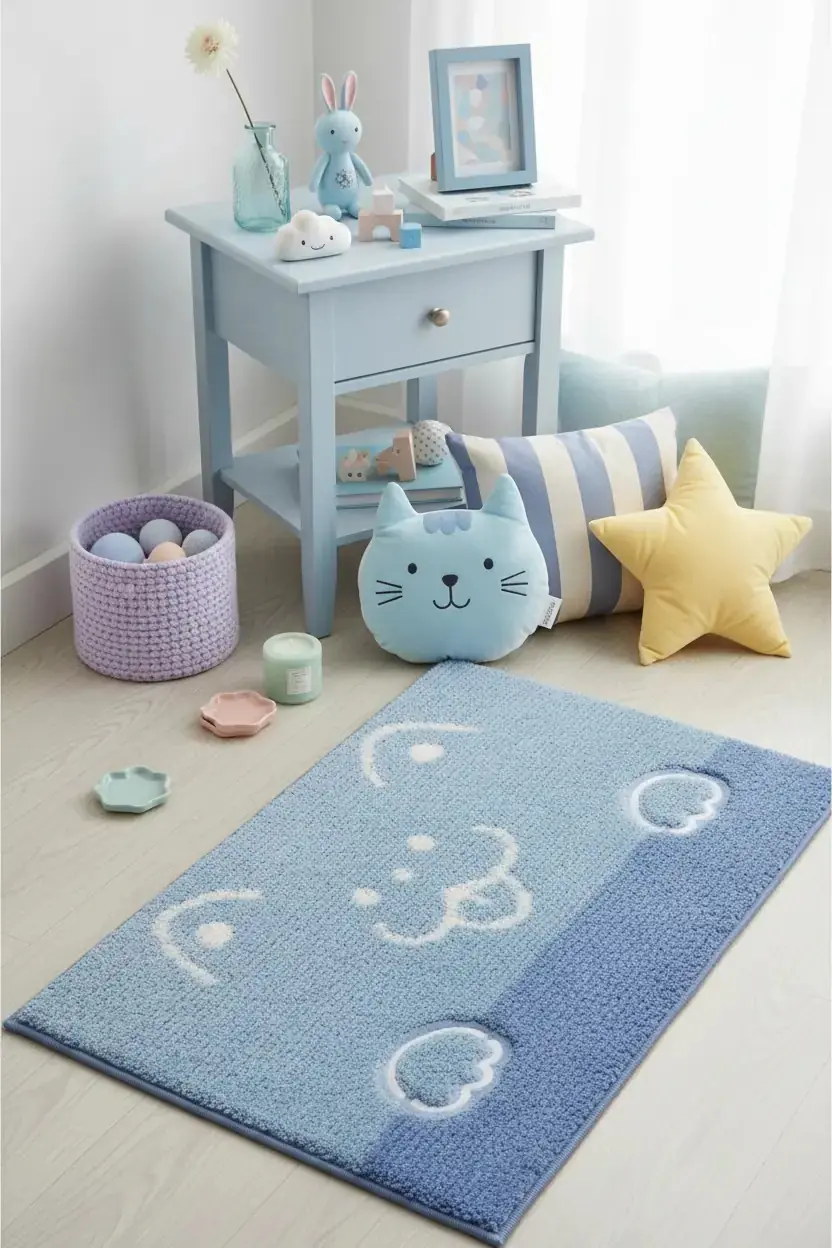 Miniso Lisanslı Hayvan Serisi Tüylü Yer Paspası – Mavi 40x60 cm Banyo Oda Kaymaz Taban Halı