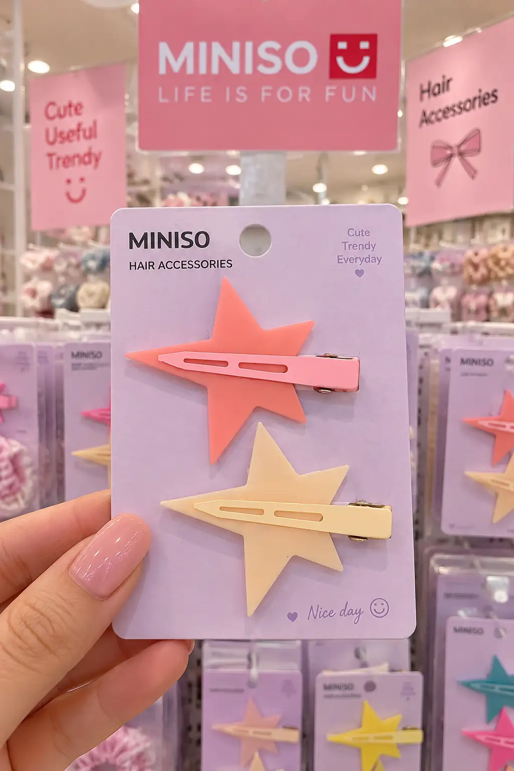 Miniso Lisanslı Renkli Yıldızlı Pens 2'li Toka Seti Pastel Aksesuar 11 Cm