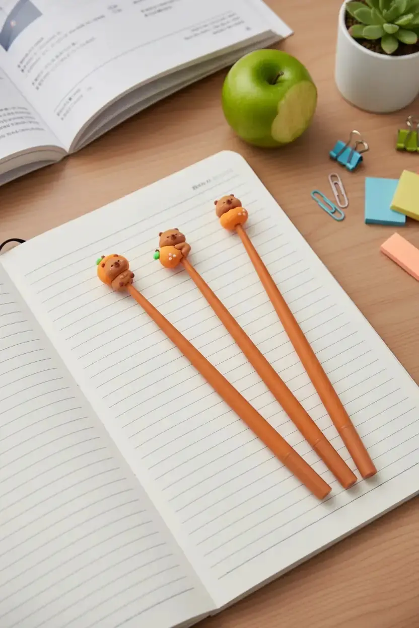 Miniso Lisanslı Mutlu Fırın Serisi Sallanır Jel Kalem (0,5 Mm, Siyah) – 3 Çeşitli Model Seti
