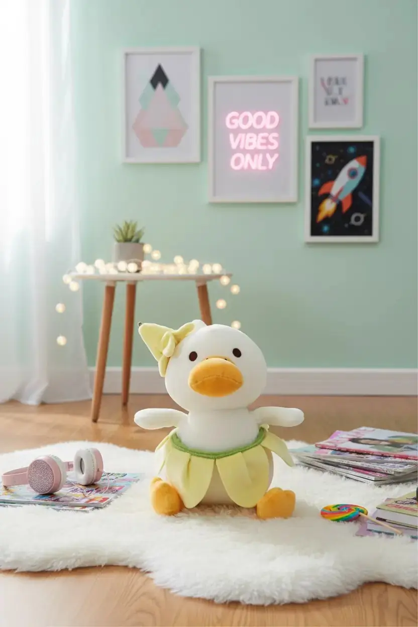 Miniso Lisanslı Plaj Serisi Muz Temalı Dalgıç Ördek Peluş – 28 cm