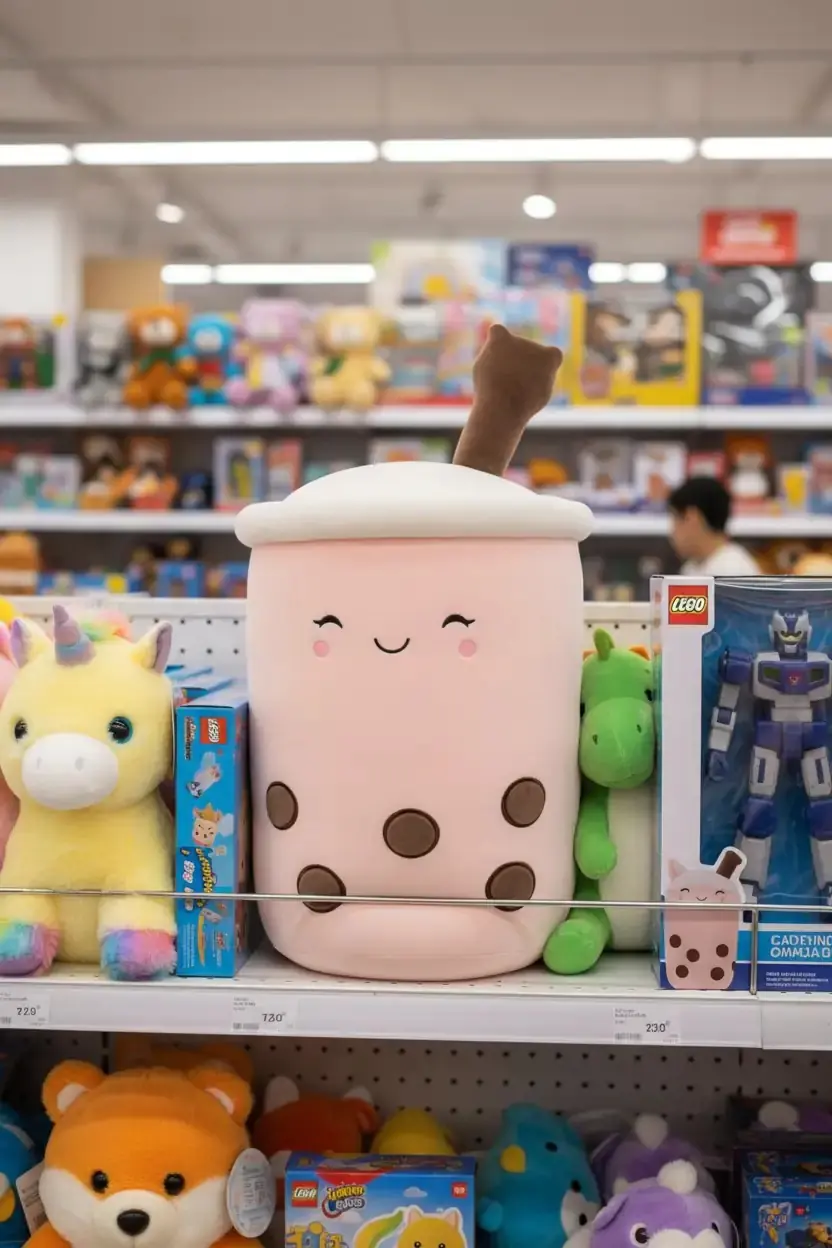 Miniso Lisanslı Sütlü Çay Peluş Yastık – Bubble Tea Tasarımlı Yumuşak Dekoratif Yastık Pembe 39 Cm