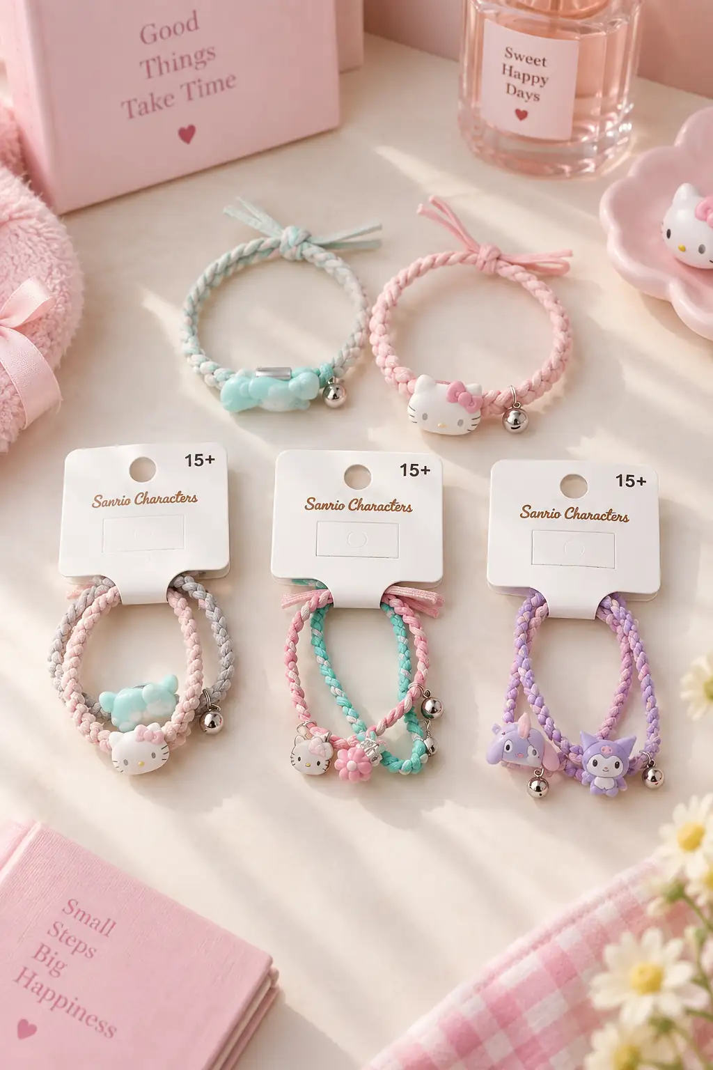 Sanrio Lisanslı Hello Kitty Saç Lastiği – Örgü Tasarım Şık Aksesuar