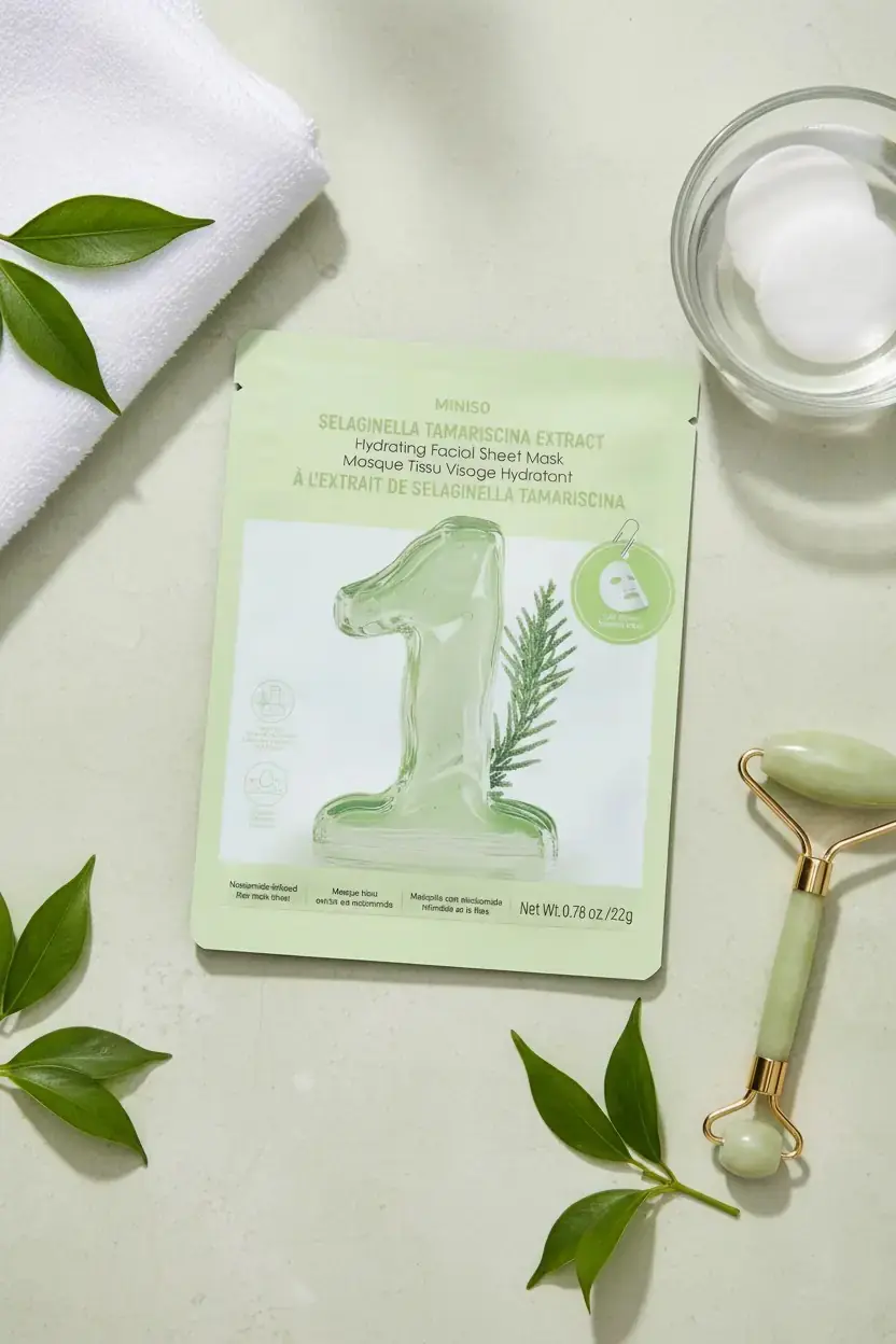 Miniso Lisanslı Selaginella Tamariscina Özlü Nemlendirici Yüz Maskesi – Ferah ve Yumuşak Bakım