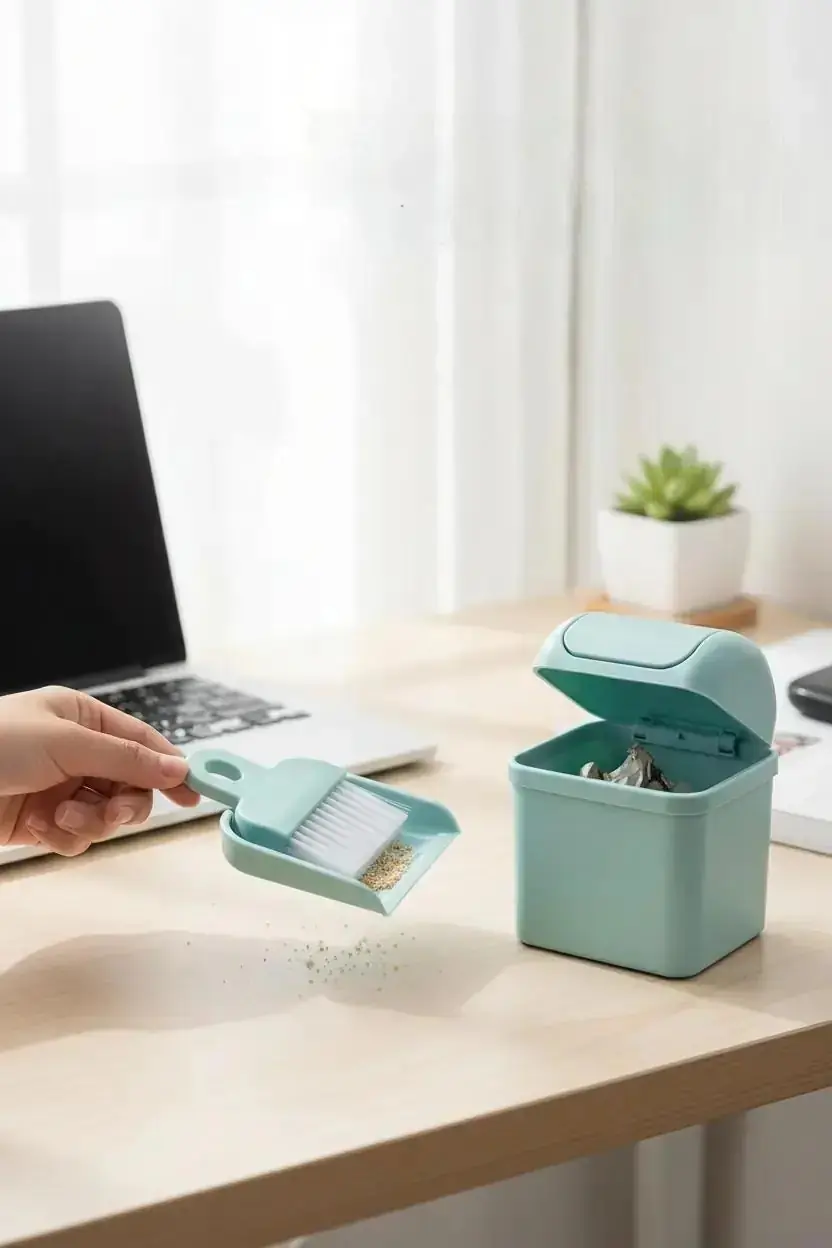 Miniso Lisanslı Makaron Serisi Masaüstü Temizlik Seti – 3 Parçalı Mavi Ofis Çalışma Masası Fırçası