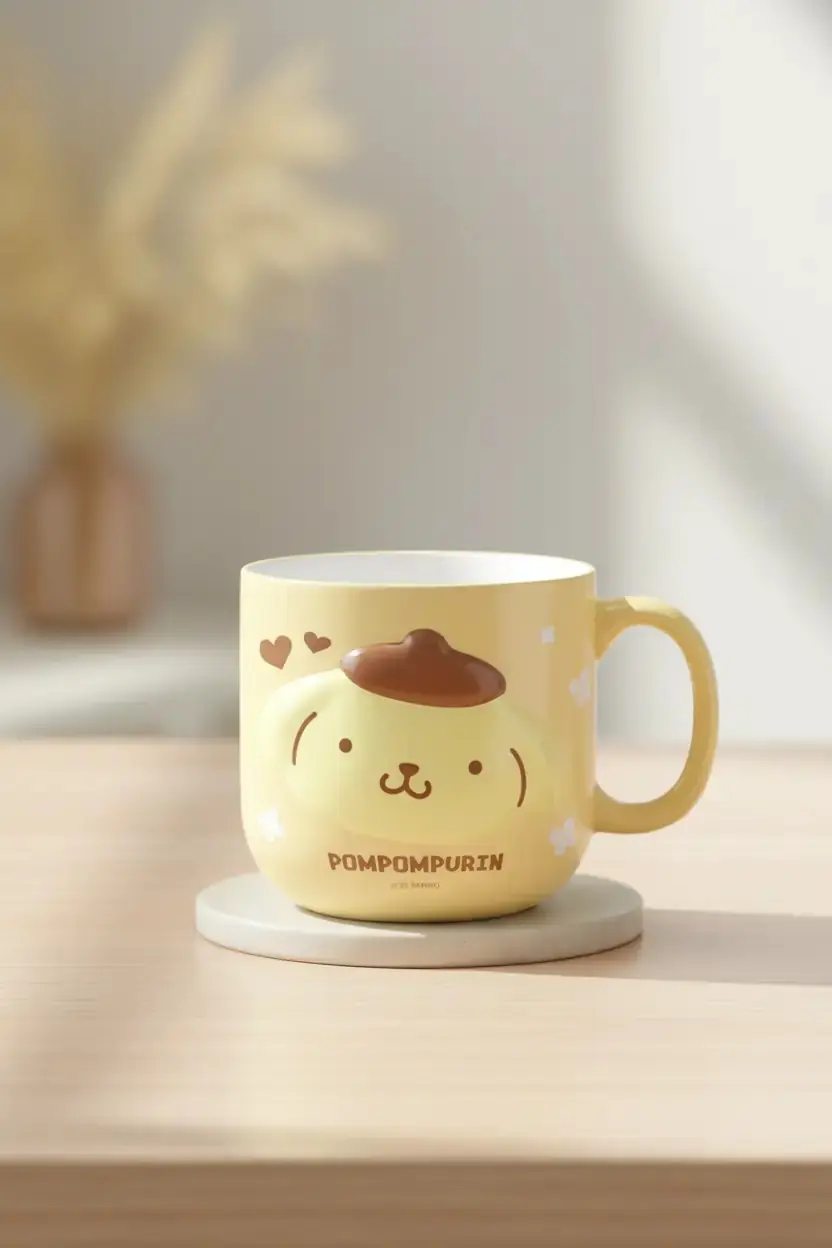 Sanrio Lisanslı Pompompurin Seramik Kupa – Kabartmalı Tasarım