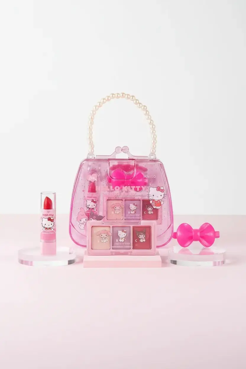 Sanrio Lisanslı Hello Kitty ve Arkadaşları Ruj, Far Paleti ve Saç Tokası Seti – Renkli Stil