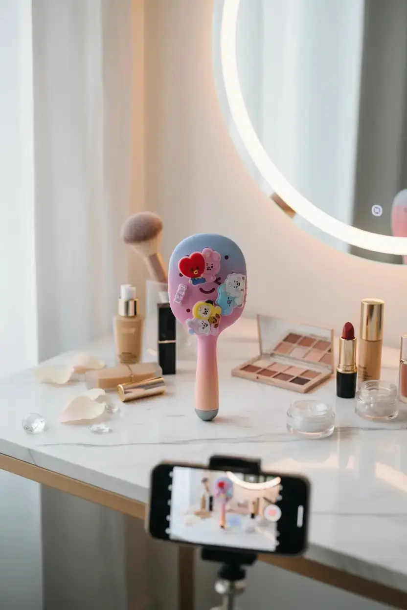 BT21 Lisanslı Charmlı Saç Fırçası – Kırılma Karşıtı Ergonomik Kolay Tarama Fırçası 21 Cm