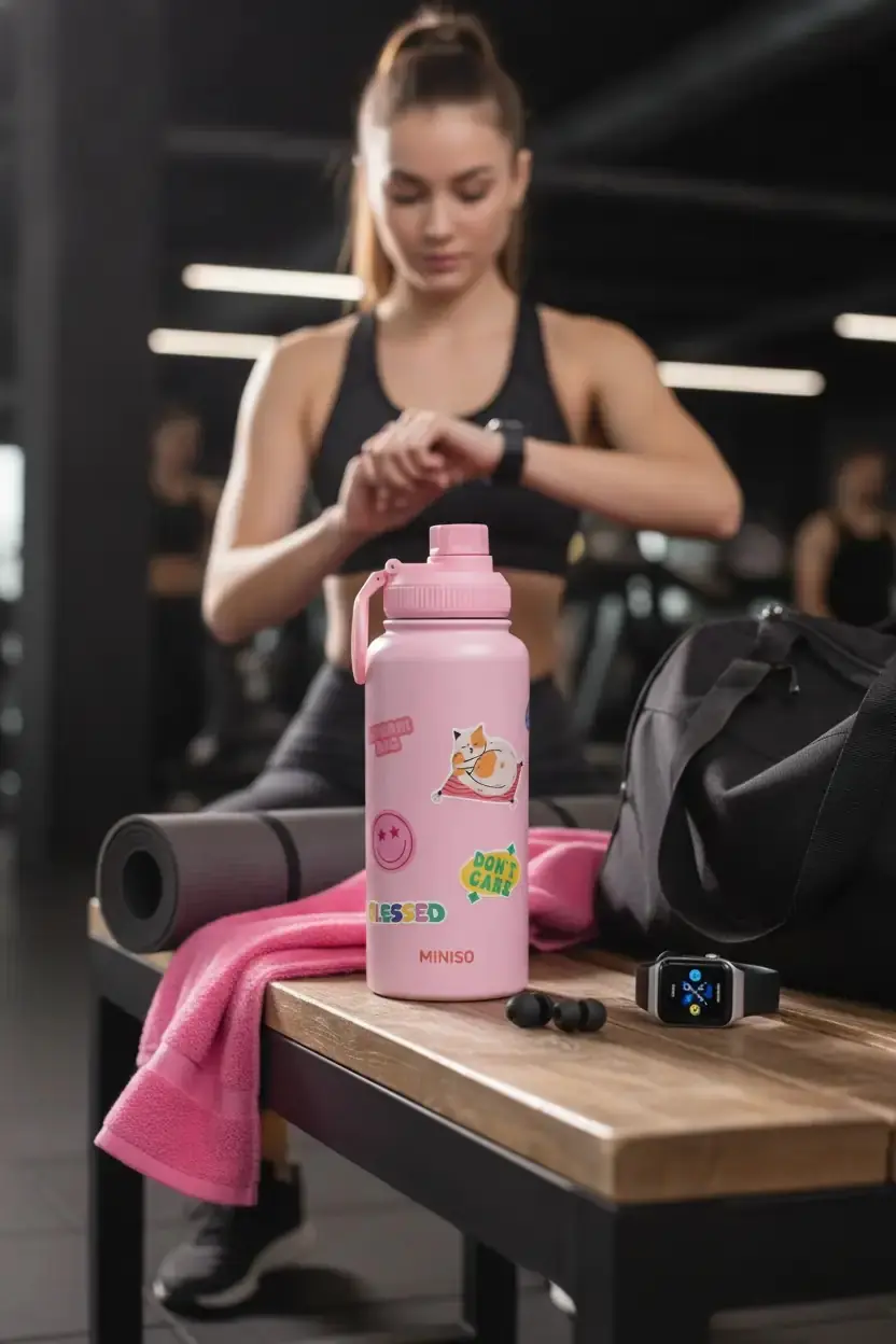 Miniso Lisanslı DIY Serisi Isı Yalıtımlı Paslanmaz Çelik Şişe 900 mL – Pembe