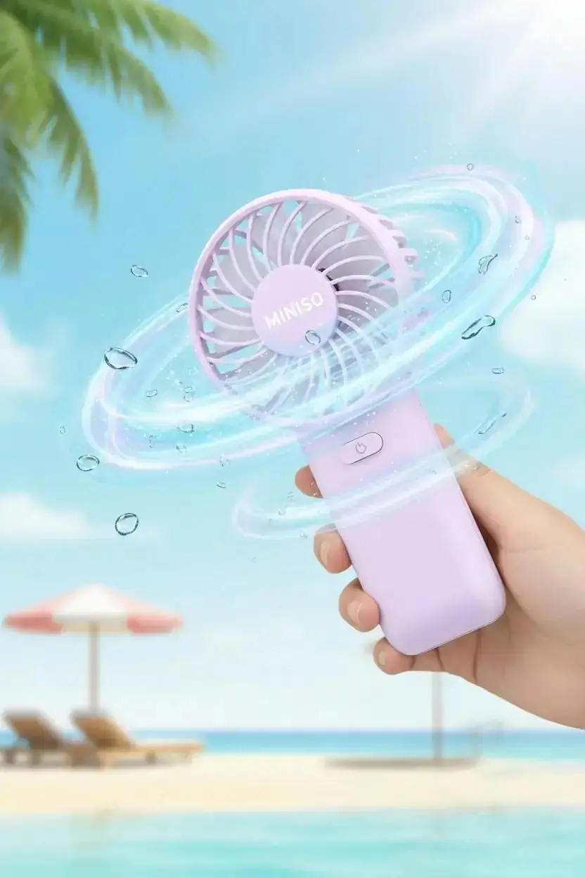 Miniso Lisanslı Macaron Mini El Fanı 1200mAh Mor 12 Cm – Şarjlı Taşınabilir Serinlik