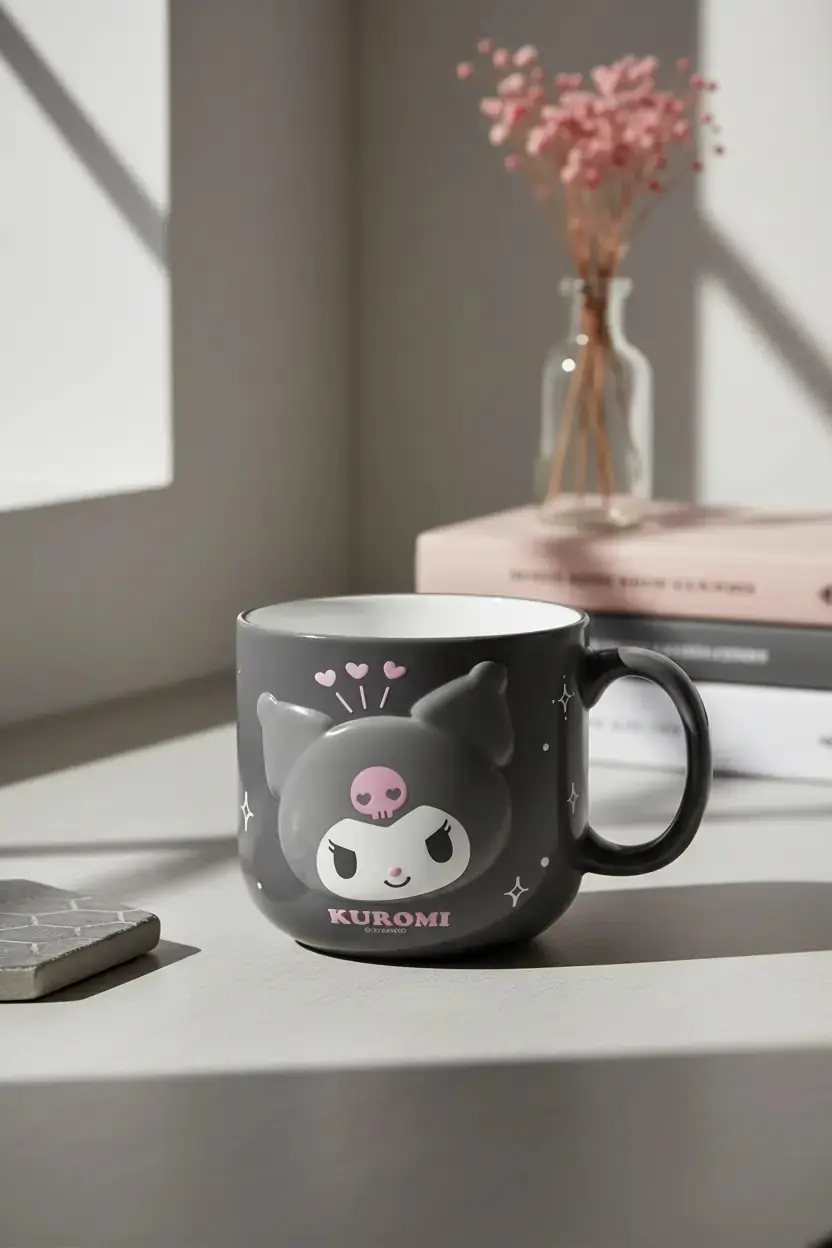 Sanrio Lisanslı Kuromi Kabartmalı Seramik Kupa - 450 ml