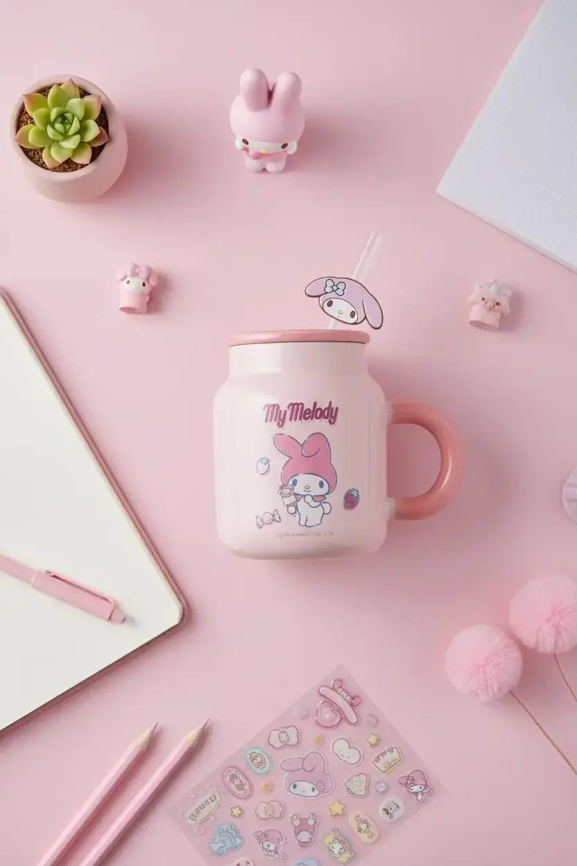 Sanrio Lisanslı My Melody Pipetli Seramik Kupa 410 mL – Kapaklı Tasarım