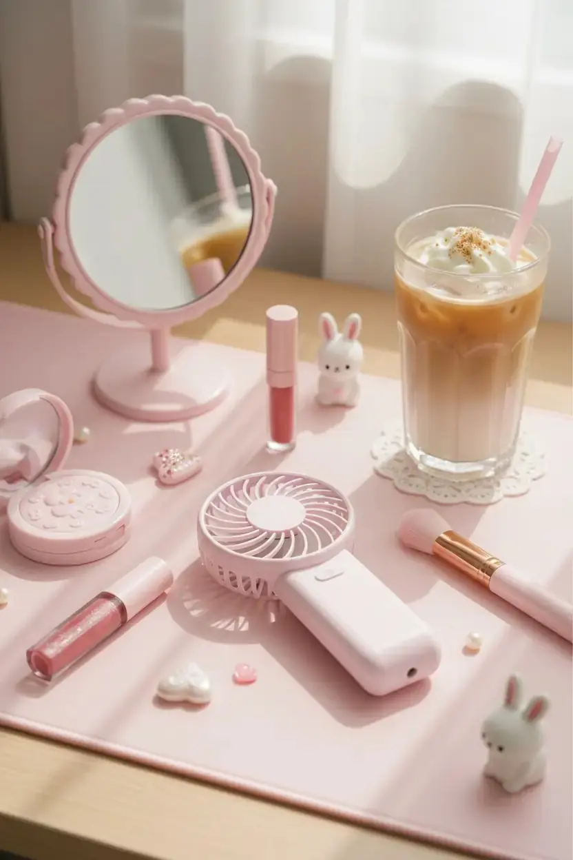 Miniso Lisanslı Macaron Mini El Fanı 1200mAh Pembe 12 Cm – Şarjlı Taşınabilir Serinlik
