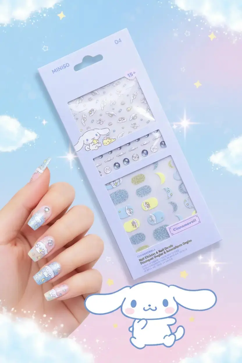 Sanrio Cinnamoroll Lisanslı Tırnak Süsü Ve Çıkartma Seti – Pratik Nail Art Sticker Ve Tırnak Aksesuarı 17,5 Cm