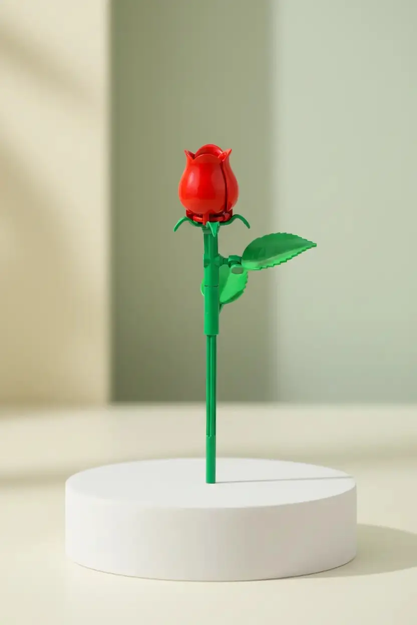 Miniso Lisanslı Kırmızı Gül Çiçek Oyun Bloğu 21 Parça – Dekoratif Set 13 Cm