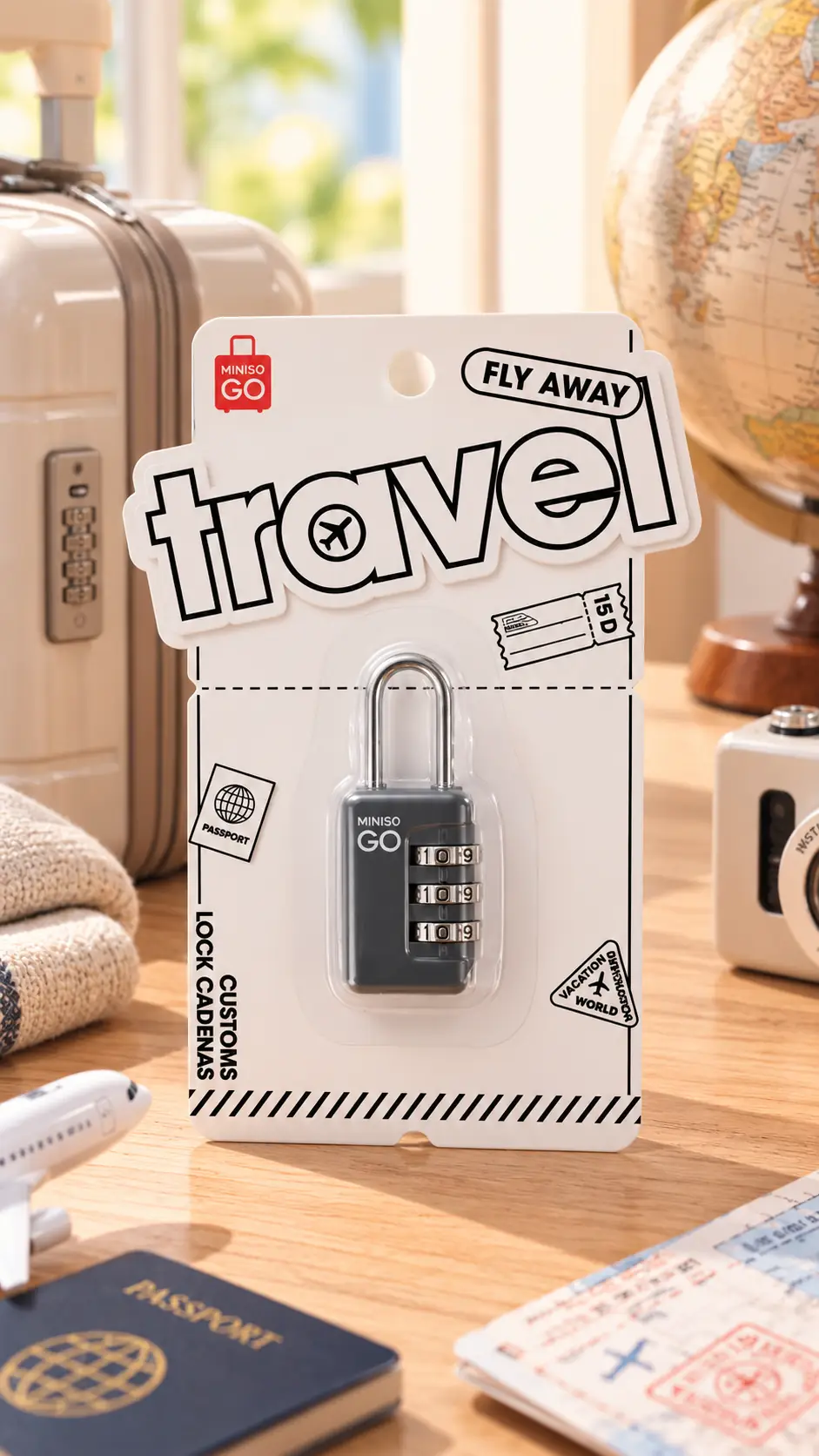 Miniso Lisanslı Go Serisi Seyahat Kilidi – Koyu Gri Kompakt Tasarım