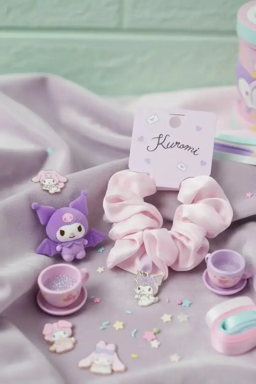 Sanrio Lisanslı Kuromi Saç Lastiği – Pembe Detaylı Şık Aksesuar