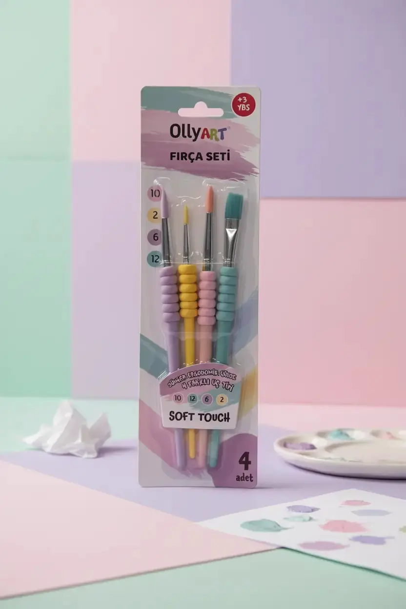 Ollyart Blister Fırça Seti 4'lü – Pastel Renkli Ergonomik Boyama Fırçaları