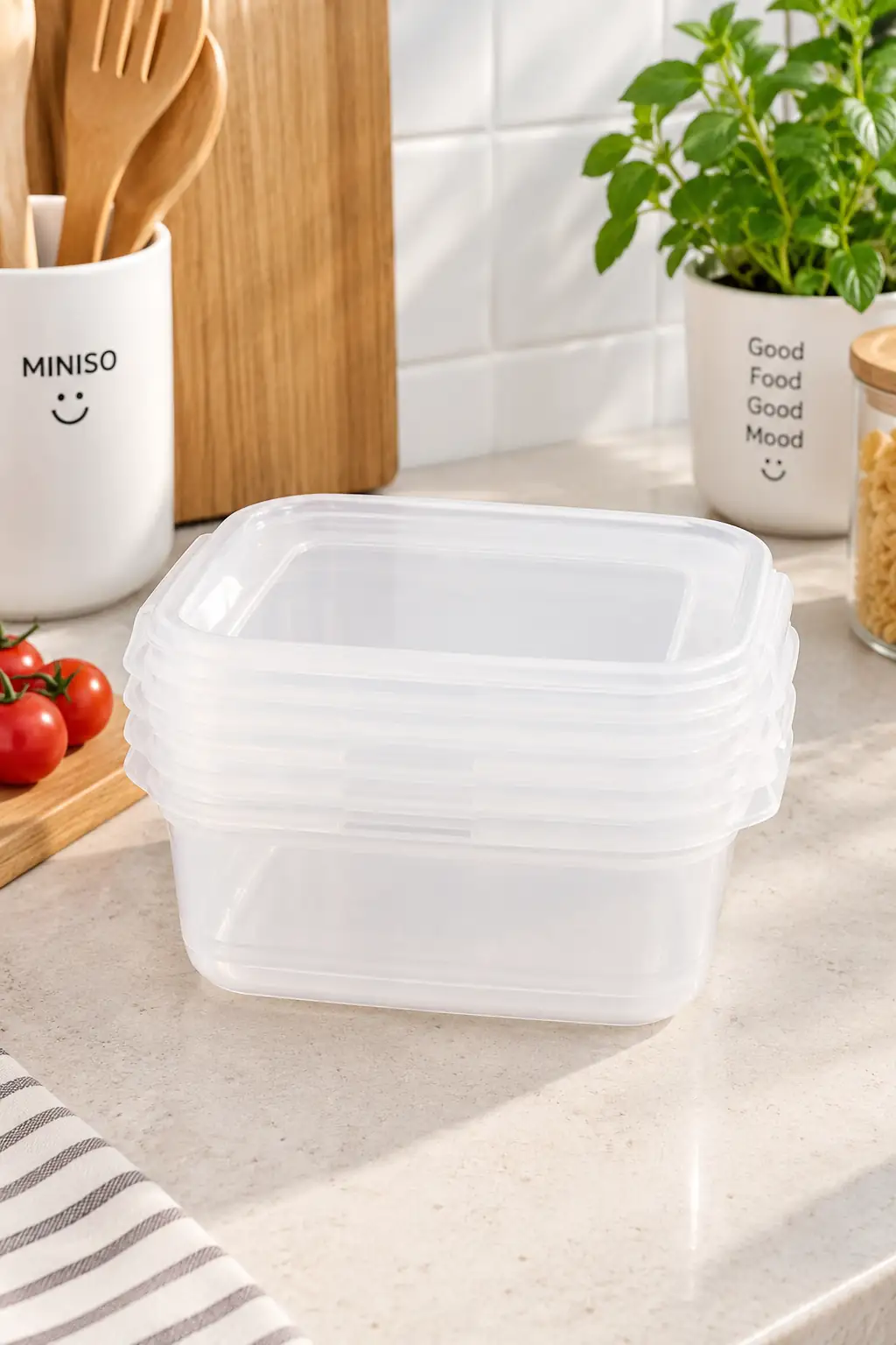 Miniso Lisanslı Şeffaf Beyaz Kare Yemek Kabı Seti 2’li 900 Ml – 15 Cm