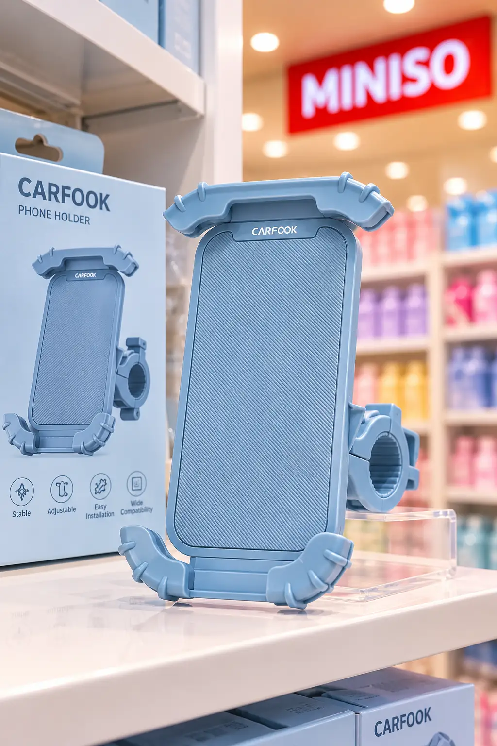 Miniso Lisanslı Bisiklet İçin Telefon Tutucu ABS ve Çinko Alaşım Güvenli Bağlantı Mavi 8,5 cm