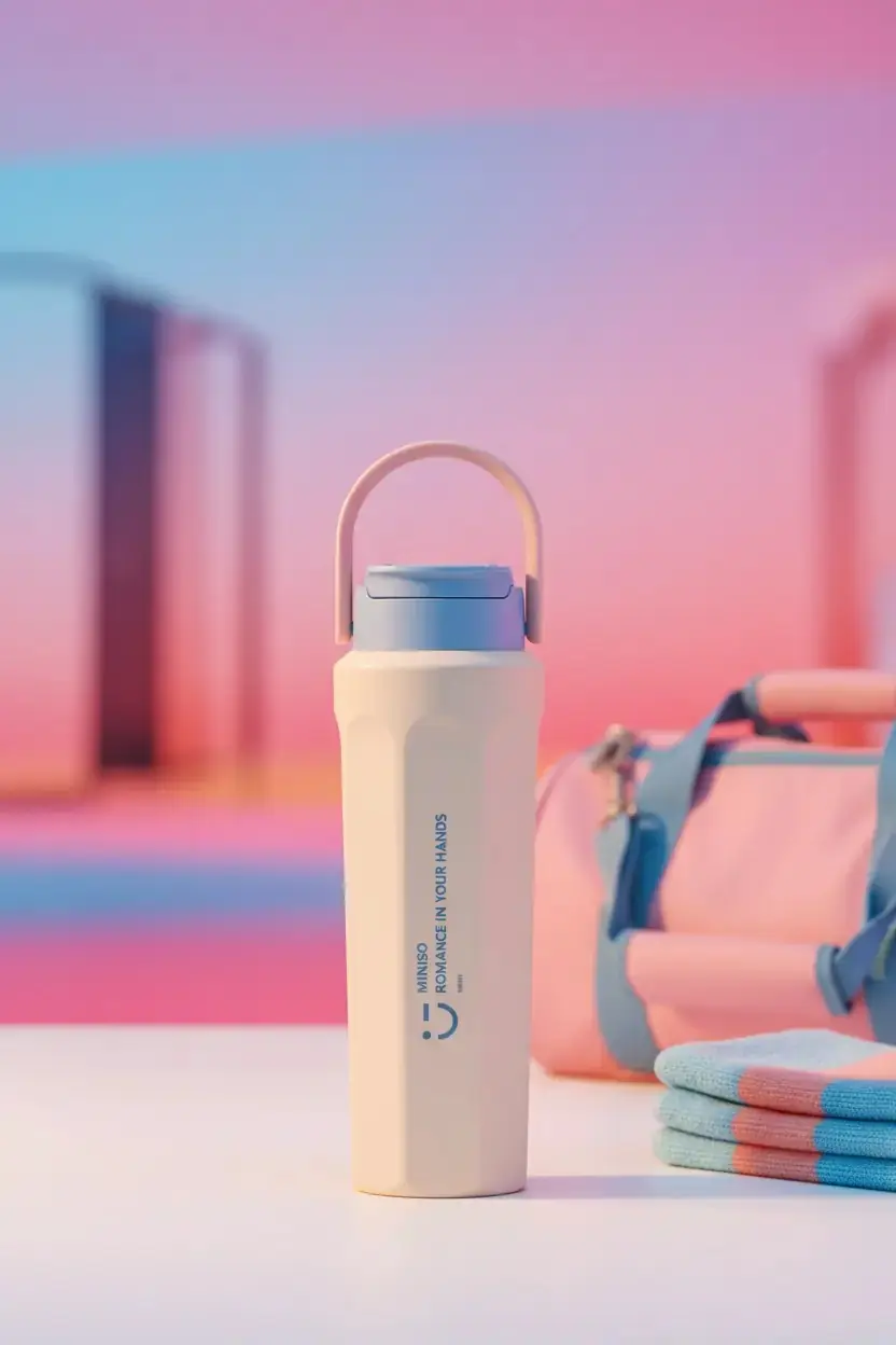 Miniso Lisanslı Çift Cidarlı Çelik Şişe 600 mL Mavi – Paslanmaz Çelik Tasarım