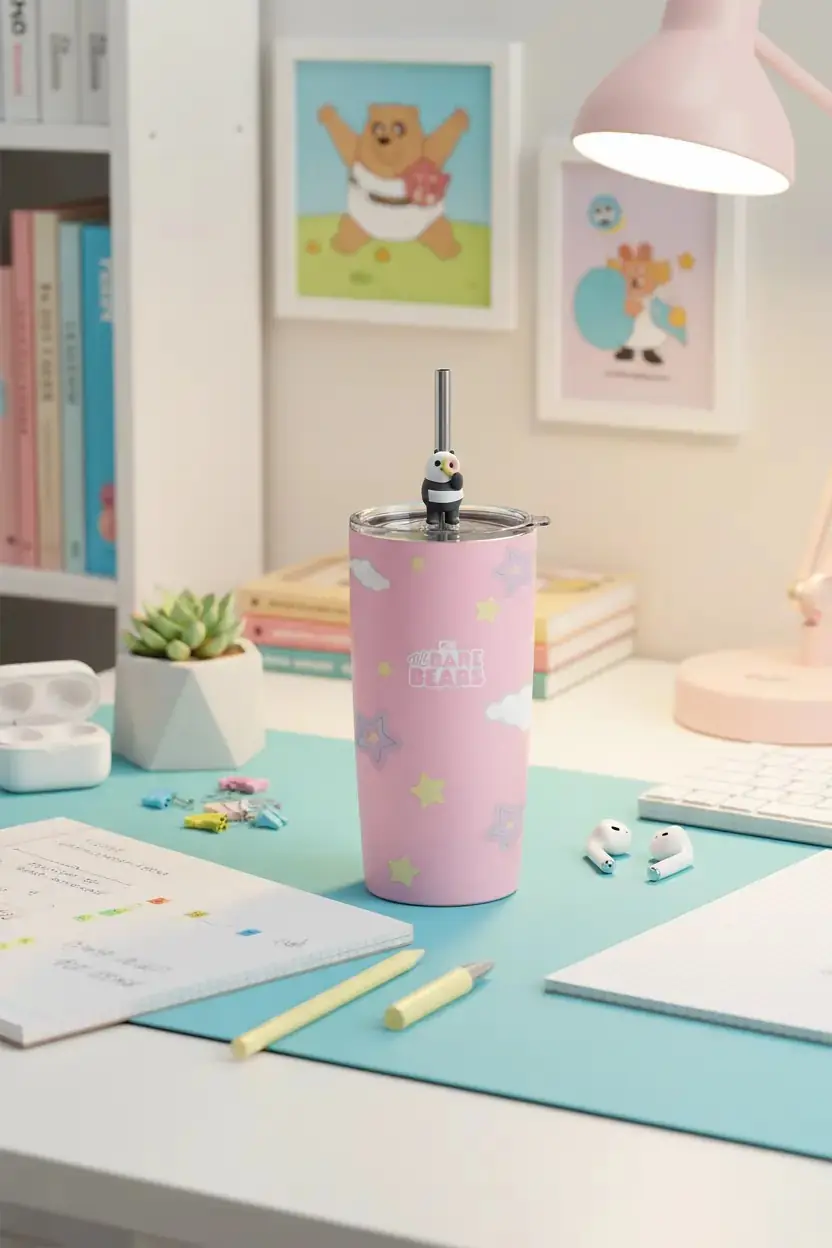 We Bare Bears Lisanslı Panda Pipetli Termos – Paslanmaz Çelik İzolasyonlu Matara 530 ML