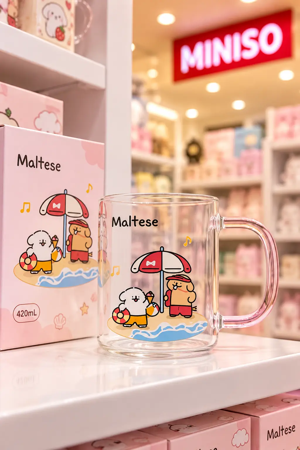 Maltese Lisanslı Borosilikat Dayanıklı Cam Bardak ve Meşrubat Bardağı (420 ml) – Pembe