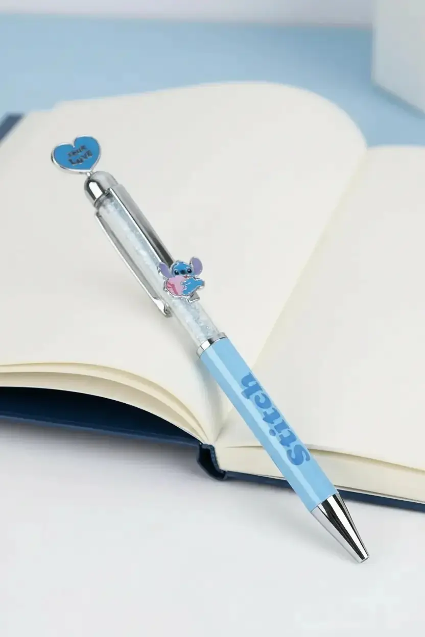Disney Lisanslı Stitch Kalp Figürlü Döndürülebilen Metal Kalem Kristal 15,5 Cm