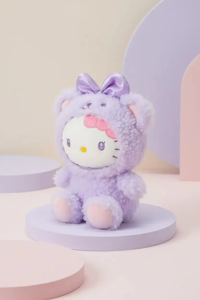 Hello Kitty Lisanslı Oturan Peluş Oyuncak 25 cm – Mor, Yumuşak ve Koleksiyonluk