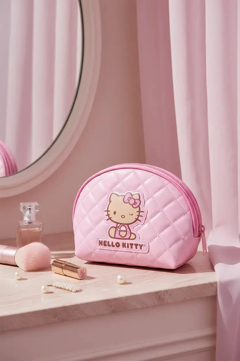 Hello Kitty Lisanslı Leopar Desenli Kozmetik Çantası 21 x 7 x 15 cm – Deniz Kabuğu Formlu
