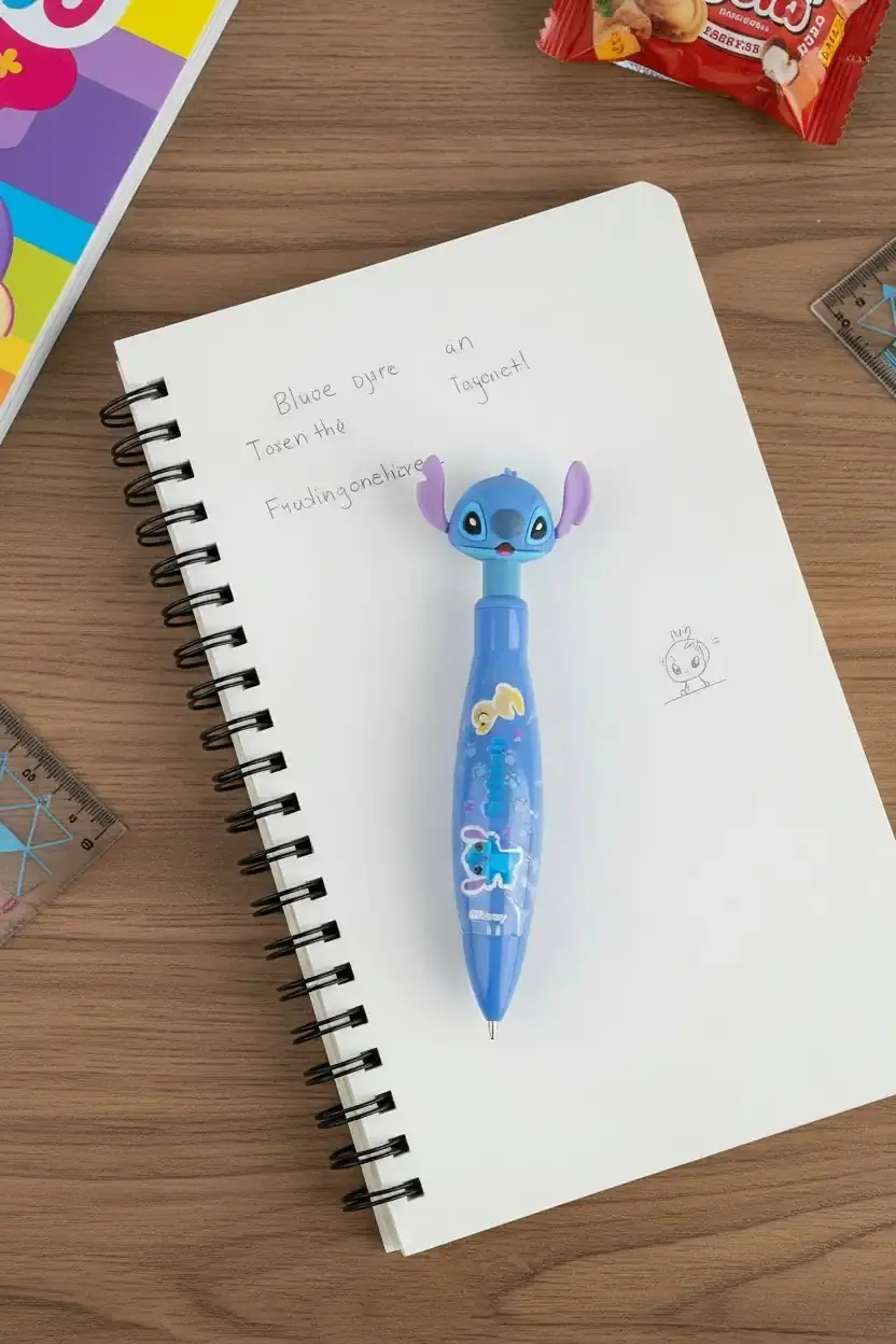 Disney Lisanslı Stitch Kafa Figürlü Tükenmez Kalem Akıcı Yazım 1.0mm 14,5 Cm