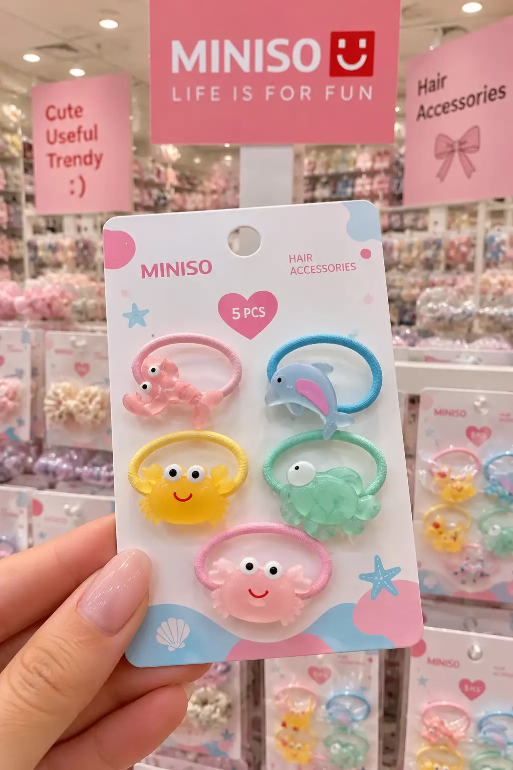 Miniso Lisanslı Okyanus Karakterli 5'li Saç Lastiği Seti - Deniz Yıldızı ve Yunus Figürlü Esnek Naylon Saç Aksesuarı
