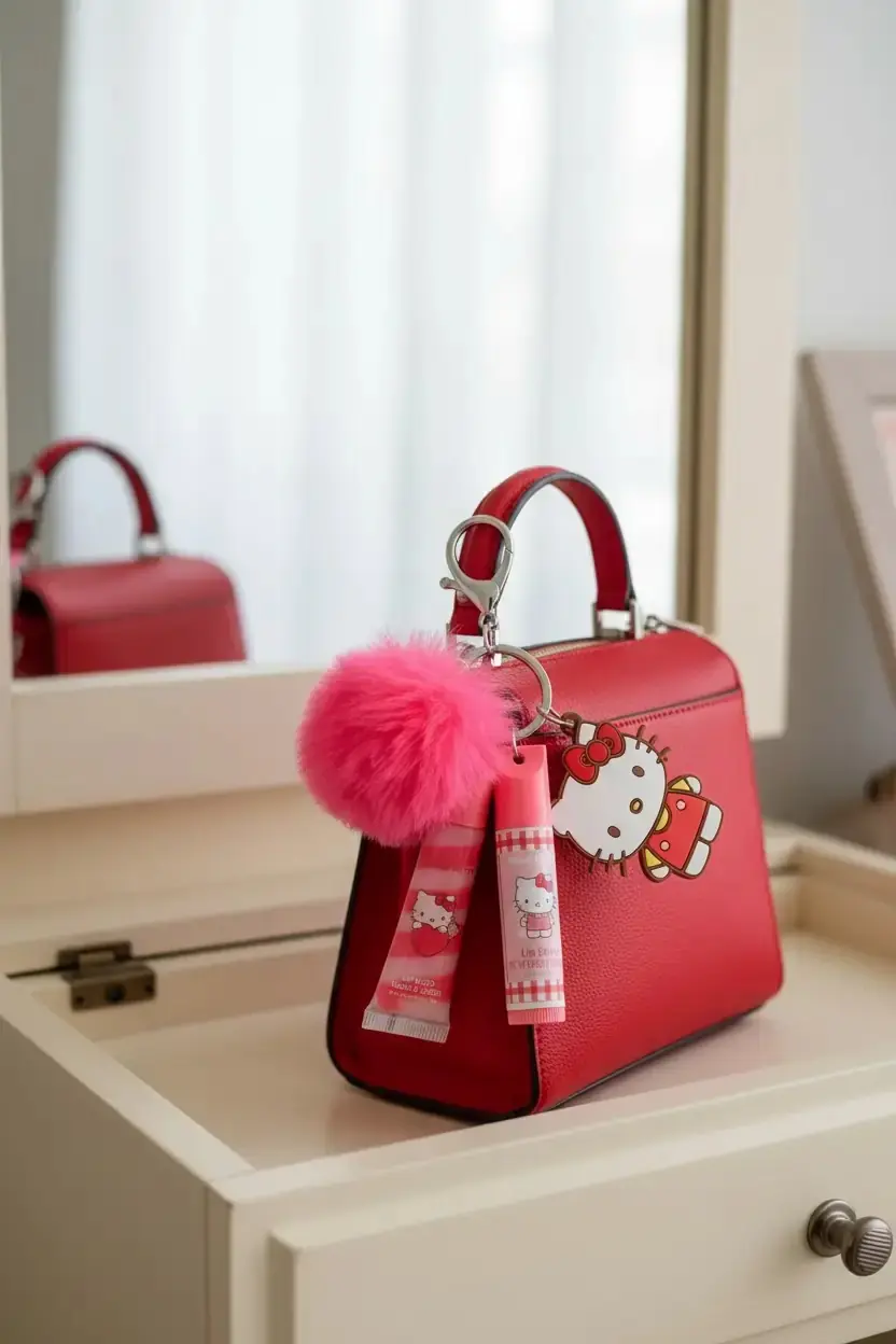 Sanrio Lisanslı Ponpon Anahtarlıklı Dudak Bakım Seti - Hello Kitty