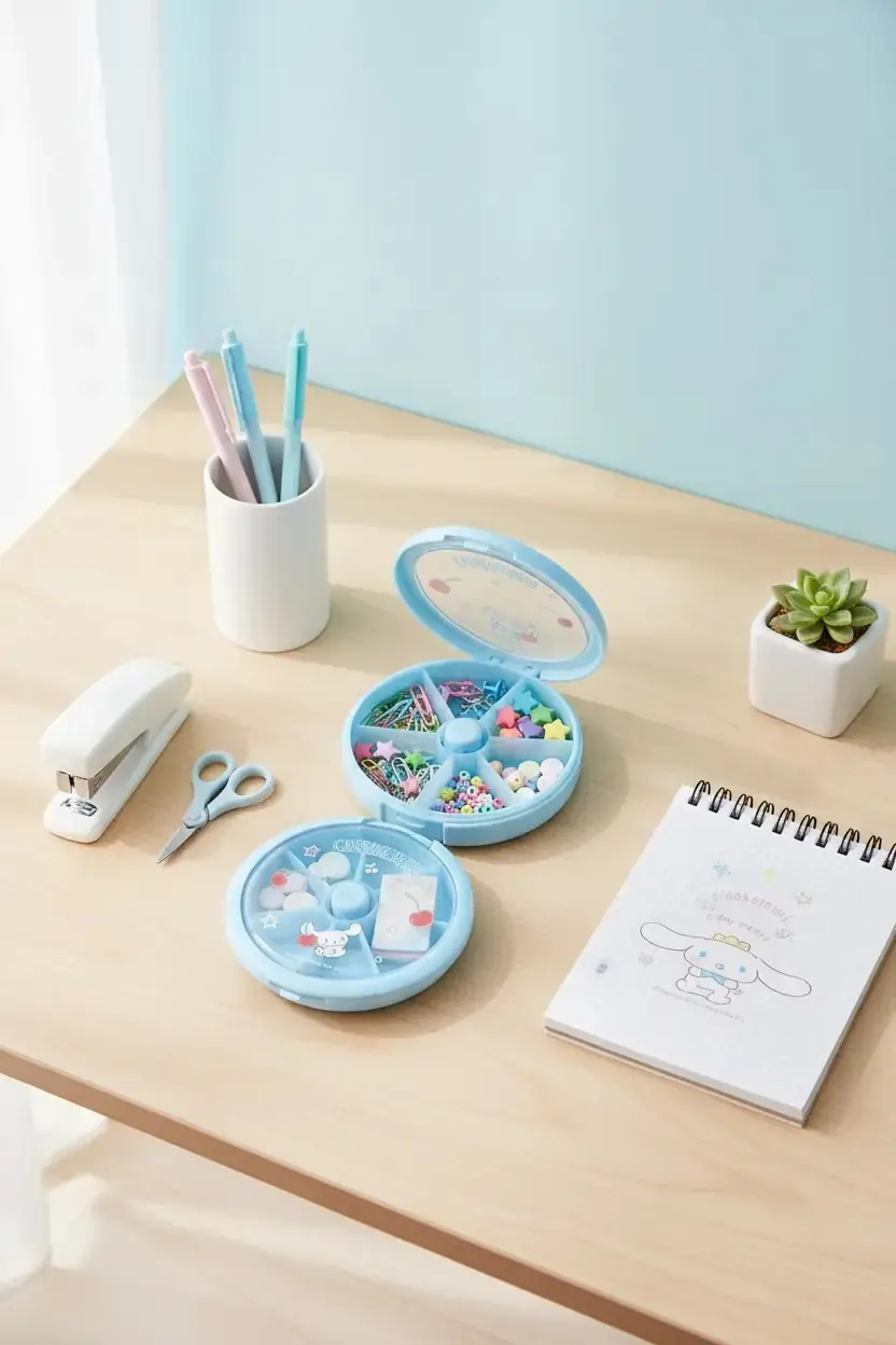 Sanrio Lisanslı Cinnamoroll Saklama Kutusu – Kapaklı Masa Üstü Organizer