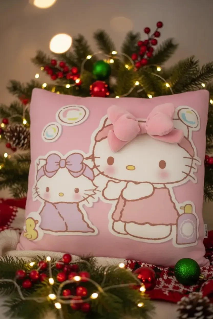 Sanrio Lisanslı Hello Kitty Kare Yastık 40 Cm – 3D Baskı Yumuşak Dekoratif
