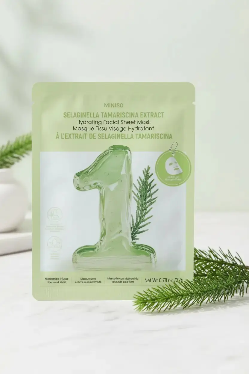 Miniso Lisanslı Selaginella Tamariscina Özlü Nemlendirici Yüz Maskesi – Ferah ve Yumuşak Bakım