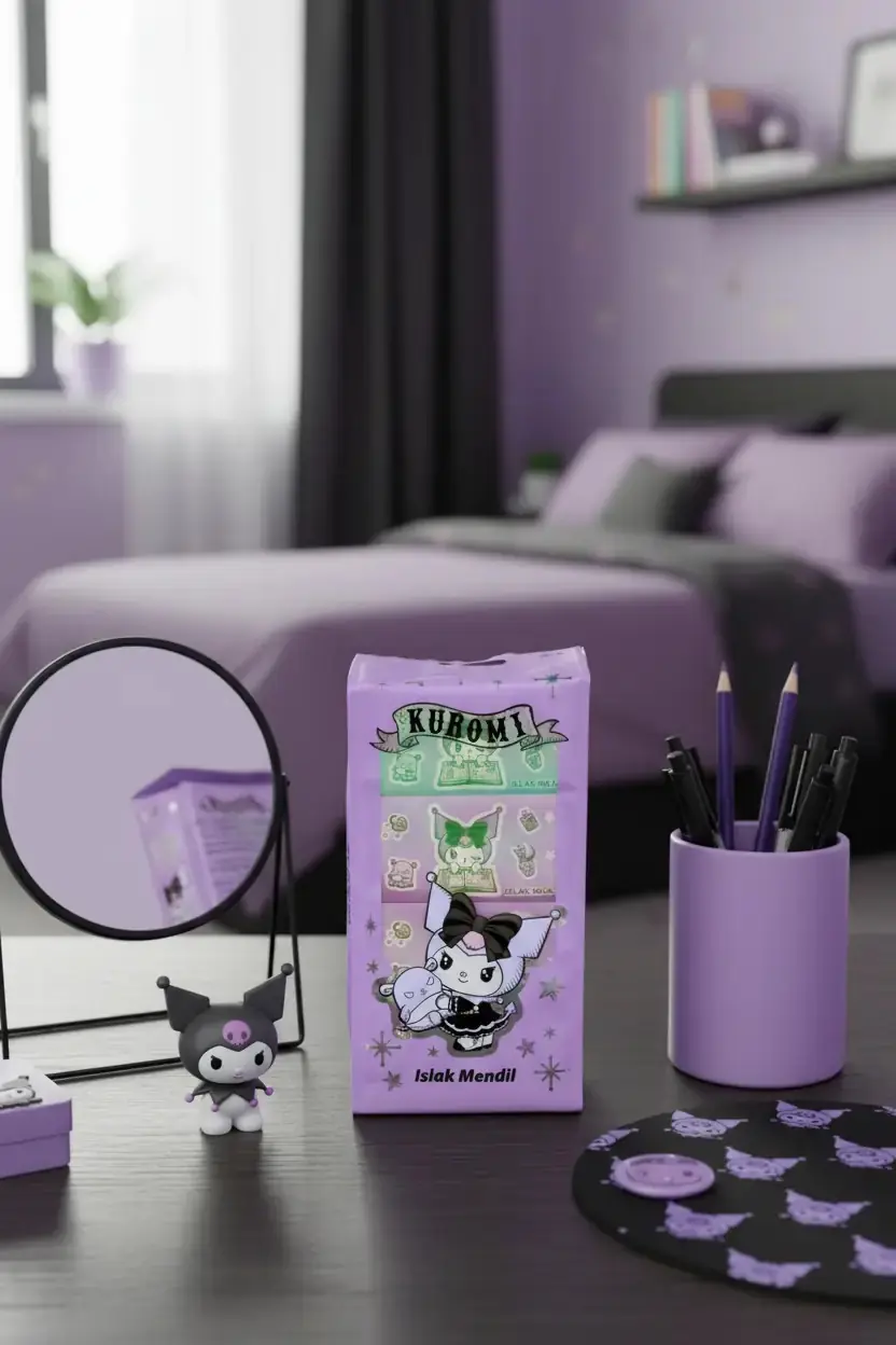 Sanrio Lisanslı Kuromi Islak Mendil Mini Boy 8’li Paket – Pratik Temizlik